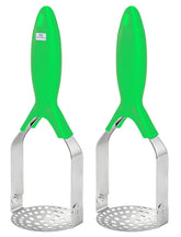 Heart Home Stainless Steel Potato Vegetable Pav Bhaji Masher with Plastic Handle, Pack of 2 (Green)